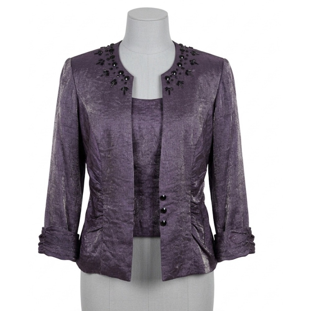 VTG 90s EXPO Purple Beaded 2pc Blazer Set S Whimsigoth Office Siren Formal